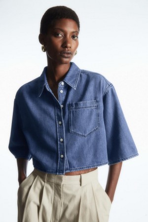 COS Cropped Denim Ing Női Kék | DTI-458617