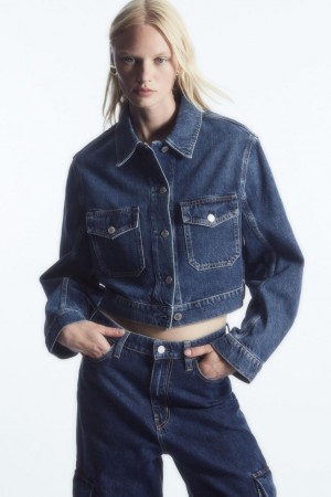 COS Cropped Denim Kabát Női Kék | NVW-932684