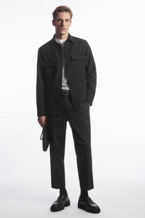 COS Cropped Egyenes-leg Twill Nadrág Férfi Fekete | BAV-206835