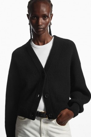 COS Cropped Gyapjú And Cashmere-blend Kardigán Női Fekete | YSC-218374