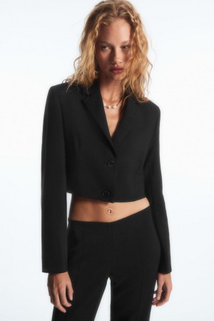 COS Cropped Gyapjú Blézer Női Fekete | OEZ-290453