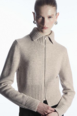 COS Cropped Gyapjú Zip-up Kardigán Női Bézs | HAO-402715