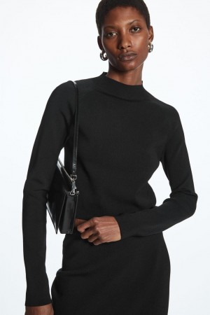 COS Cropped Kötött Mock-neck Felső Női Fekete | APC-210463