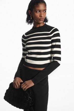 COS Cropped Kötött Mock-neck Felső Női Fekete Fehér | XJU-486039