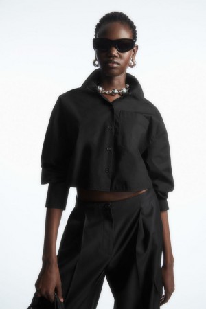COS Cropped Poplin Ing Női Fekete | HBE-127508
