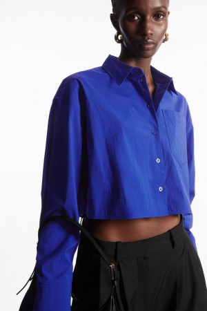 COS Cropped Poplin Ing Női Mélykék | GQO-658341