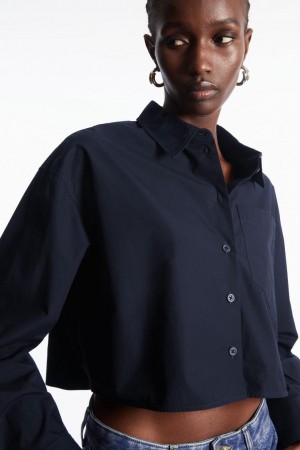 COS Cropped Poplin Ing Női Sötétkék | AID-921605