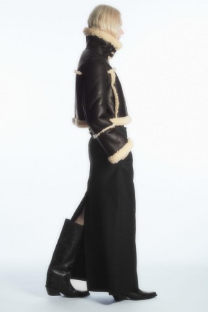 COS Cropped Shearling Kabát Női Sötétbarna Krém | EIR-750243