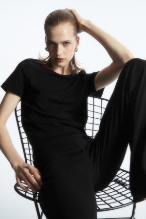 COS Cropped Slim-fit Póló Női Fekete | NIY-320689