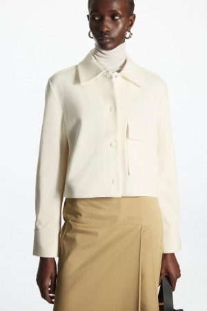 COS Cropped Twill Kabát Női Fehér | ITZ-348091