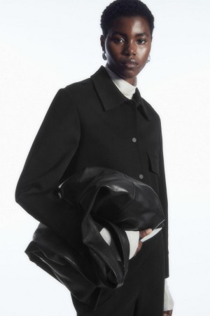 COS Cropped Twill Kabát Női Fekete | WJQ-862503