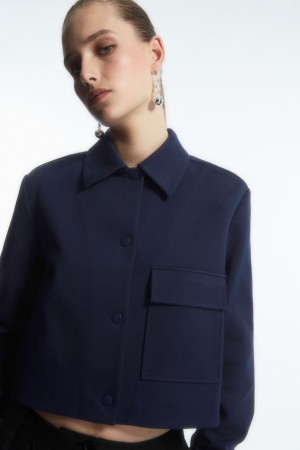 COS Cropped Twill Kabát Női Sötétkék | KZM-402795