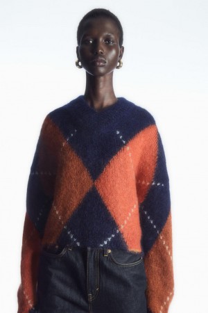 COS Cropped V-neck Mohair Jumpers Női Sötétkék | JQG-420193