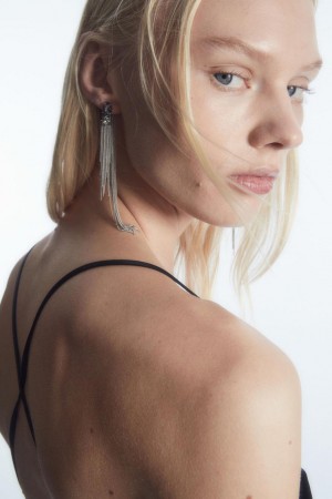 COS Crystal-embellished Chainmail Fülbevalók Női Titán | KIP-273180