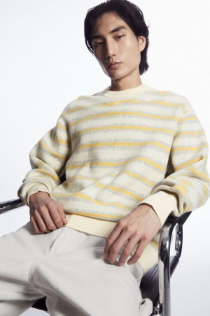 COS Csíkos Boiled-wool Jumpers Férfi Krém | VAO-176098