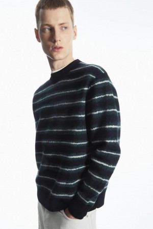 COS Csíkos Boiled-wool Jumpers Férfi Sötétkék | YLI-098521