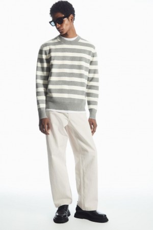 COS Csíkos Kötött Jumpers Férfi Szürke | JYX-831240