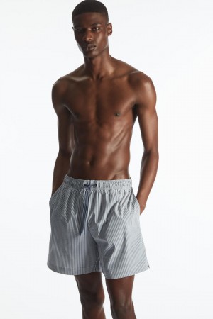 COS Csíkos Seersucker Swim Shorts Úszóruhák Férfi Sötétkék Fehér | JUV-157920