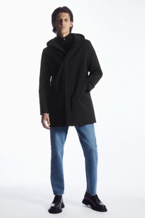 COS Csuklyás Párnázott Parka Férfi Fekete | RBW-475902