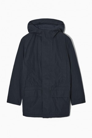 COS Csuklyás Párnázott Parka Férfi Sötétkék | ROG-351289