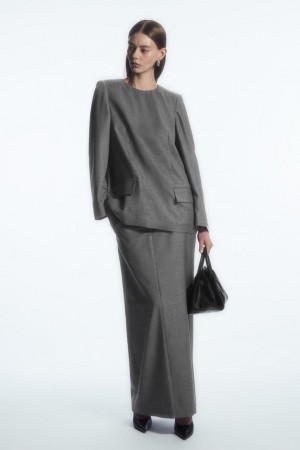 COS Deconstructed Power-shoulder Gyapjú Felső Női Szürke | ELQ-824159