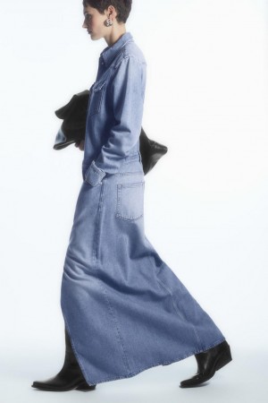 COS Denim Maxi Shirt Ruha Női Világos Kék | PDN-537081