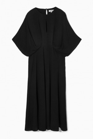 COS Draped Redőzött Maxi Ruha Női Fekete | ZOY-975618