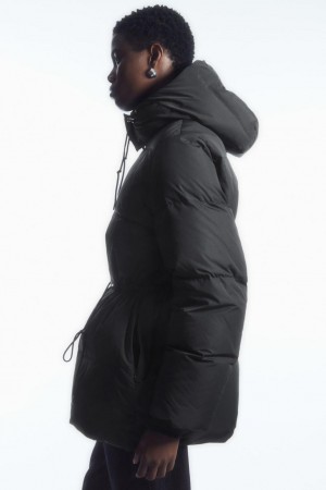 COS Drawstring-waist Puffer Kabát Női Fekete | EWN-973682