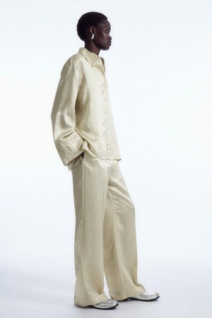 COS Egyenes-leg Crinkled-satin Nadrág Női Krém | ERG-725401