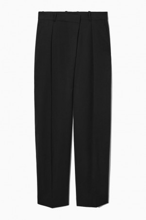 COS Egyenes-leg Crossover-waist Nadrág Női Fekete | TWM-439078