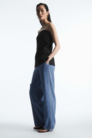 COS Egyenes-leg Denim Nadrág Női Kék | RIW-430795