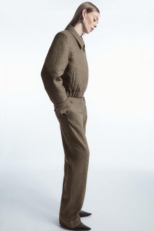COS Egyenes-leg Gyapjú-herringbone Nadrág Női Barna | PEH-961825