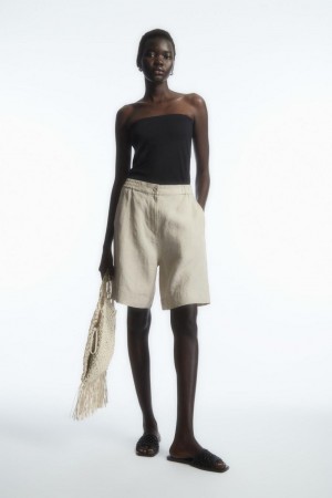 COS Elasticated Linen Rövidnadrág Női Világos Bézs | PMC-736012