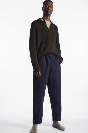 COS Elasticated Twill Nadrág Férfi Sötétkék | FZW-327568