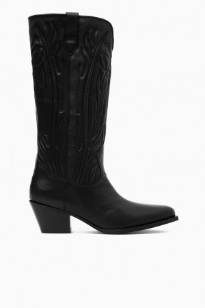 COS Embroidered Bőr Cowboy Csizma Női Fekete | BPL-451063