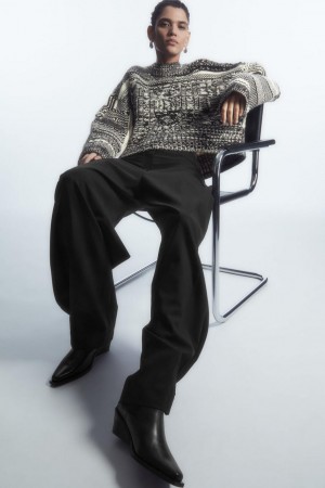 COS Fair Isle Gyapjú And Cashmere Jumpers Női Fekete Fehér | GAS-824165