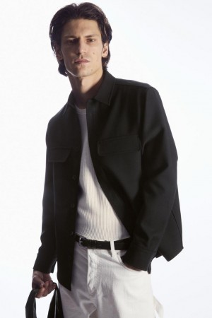 COS Flap-pocket Gyapjú-blend Ing Férfi Fekete | CPK-397015