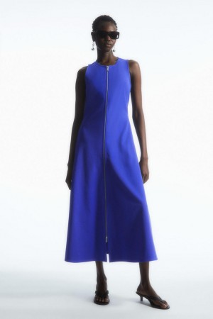 COS Flared Zip-up Midi Ruha Női Világos Kék | NSY-026857