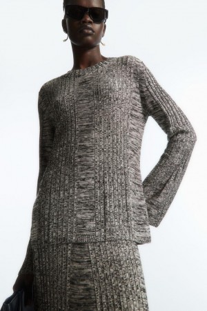 COS Flared-sleeve Bordázott-panel Felső Női Fekete | ZEC-142765