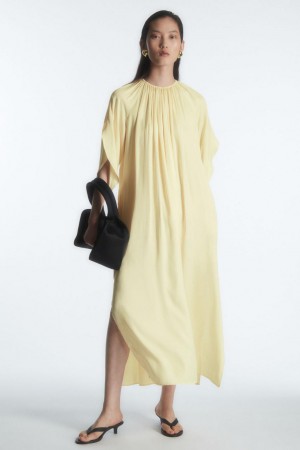 COS Floaty Gathered Midi Ruha Női Sárga | YQG-421059