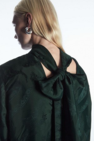 COS Floral-jacquard Bow Blúz Női Sötétzöld | MDI-631972