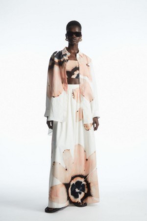 COS Floral-print Beaded Maxi Szoknya Női Fehér | ABK-218975