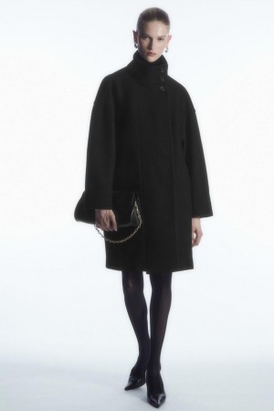 COS Funnel-neck Boiled-wool Kabát Női Fekete | ASM-768423