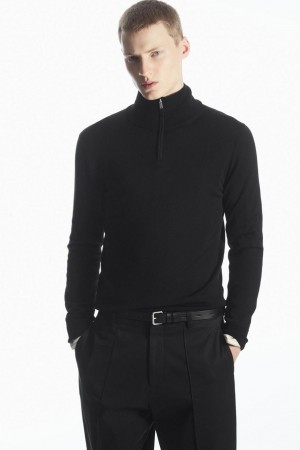 COS Funnel-neck Gyapjú Half-zip Jumpers Férfi Fekete | ALD-814039