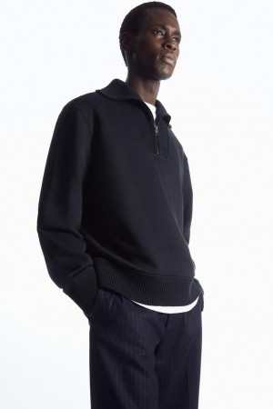 COS Funnel-neck Half-zip Pulóver Férfi Sötétkék | VRQ-962735