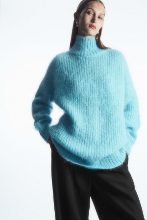 COS Funnel-neck Mohair Felső Női Világos Türkiz | BRO-359718