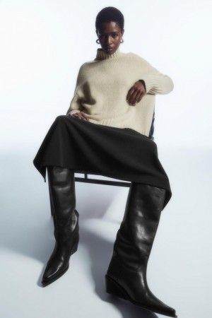 COS Funnel-neck Pure Cashmere Jumpers Női Krém | GSZ-198746