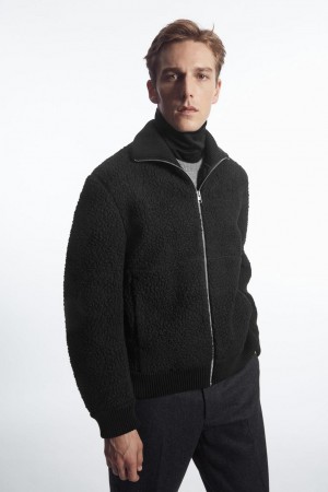 COS Funnel-neck Teddy Kabát Férfi Fekete | CIA-420836