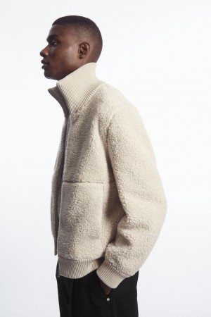 COS Funnel-neck Teddy Kabát Férfi Világos Bézs | FMI-751386