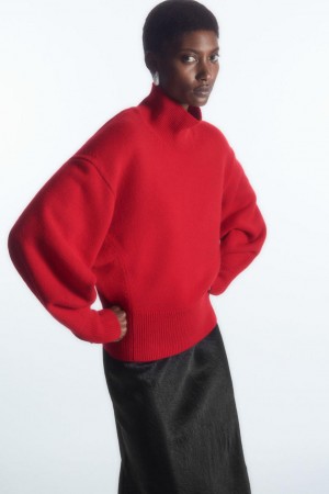 COS Funnel-neck Waisted Gyapjú Jumpers Női Piros | AVG-925781
